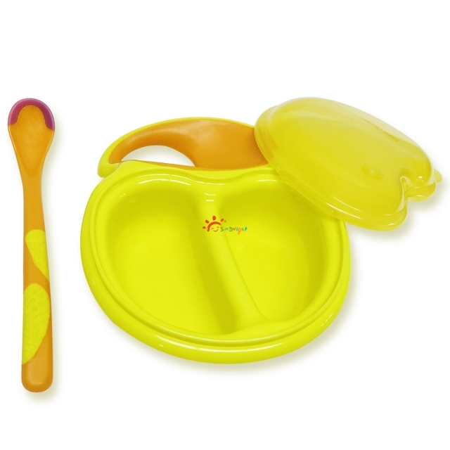 BPA FREE Yellow Easy Grip Baby Feeding Bowls And Spoons